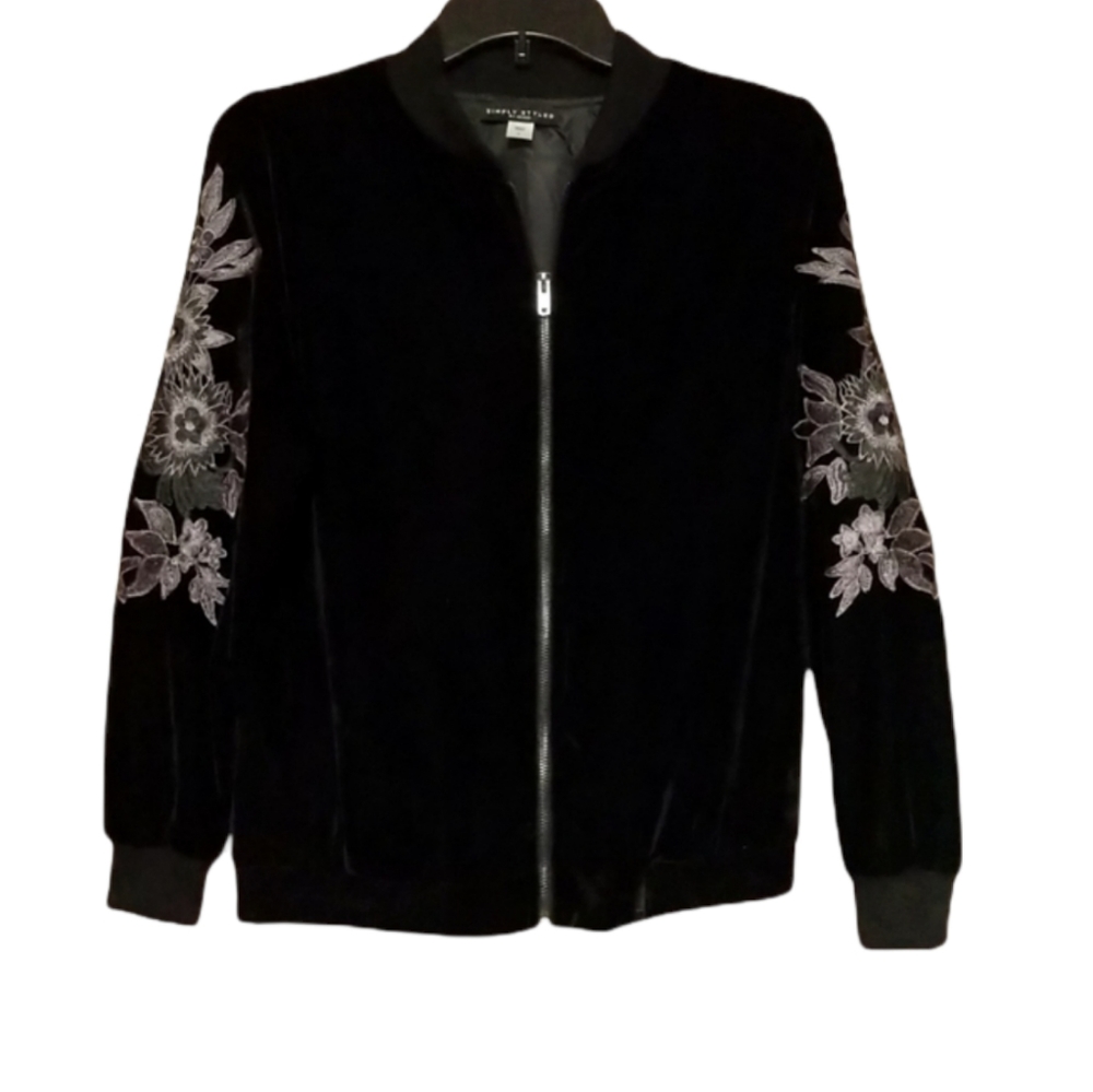 New Black Velveteen Bomber Jacket sz M